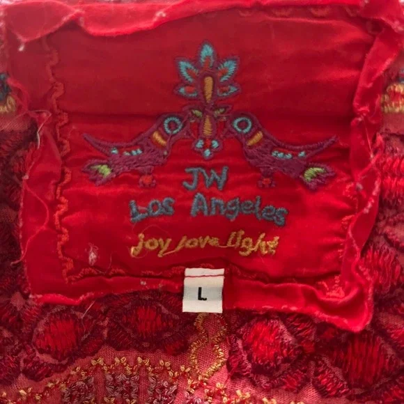 JW Los Angeles Joy Love Light Embroidered Tunic Top Coral Bohemian Large - Picture 3 of 4
